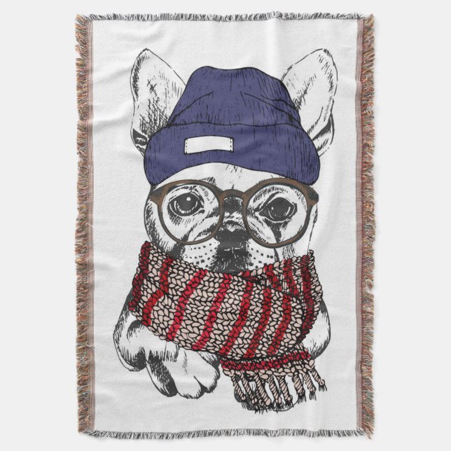 Fransk tjurhund för Hipster Filt (Framsidan Vertikal)
