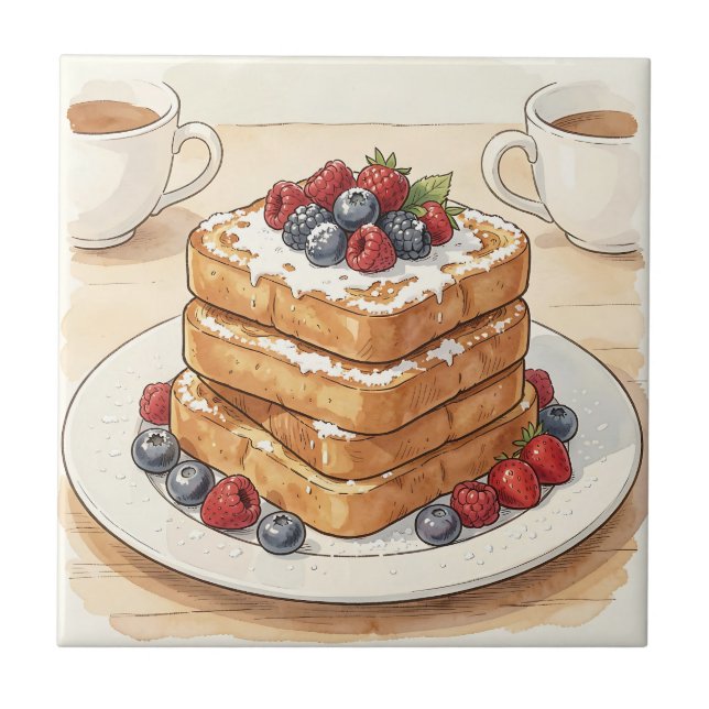 Fransk Toast Bärstack Frukost Kakelplatta (Framsidan)