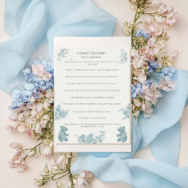 Fransk Toile Bear and Bunny Baby Shower Game