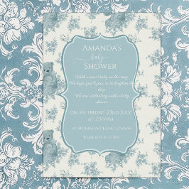 Fransk Toile Bear and Bunny Baby Shower Inbjudningar