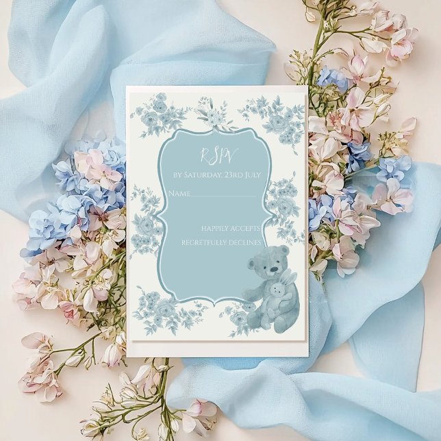 Fransk Toile Bear and Bunny Baby Shower OSA Kort (Skapare uppladdad)