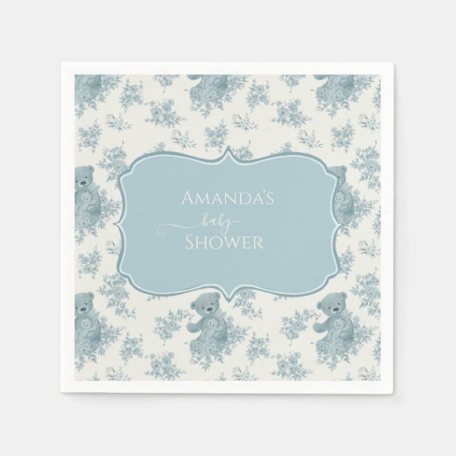 Fransk Toile Bear and Bunny Baby Shower Pappersservett (Framsidan)