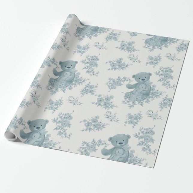Fransk Toile Bear och Bunny Presentpapper (Utrullad)