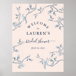 Fransk Toile Blå & Rosa Bröllopsdusch Välkommen Poster