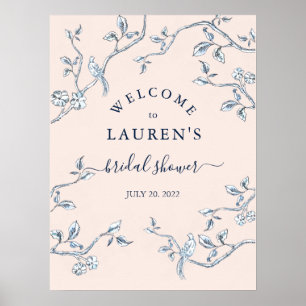 Fransk Toile Blå & Rosa Bröllopsdusch Välkommen Poster