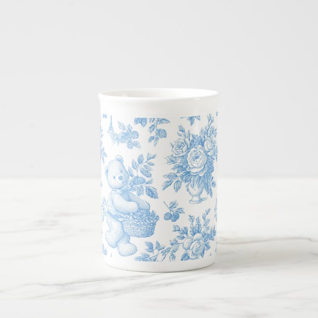 Fransk Toile Blommig Björn Bebis Badrum Benporslin Mugg (Framsidan)