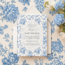 Fransk Toile Blommigt Bear Baby Shower Inbjudningar
