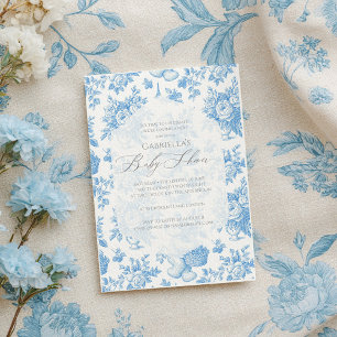 Fransk Toile Blommigt Bear Baby Shower Inbjudningar