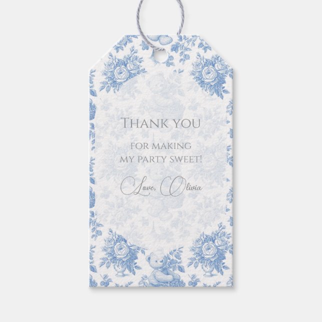 Fransk Toile Blommigt Bear Presentetikett (Framsidan)