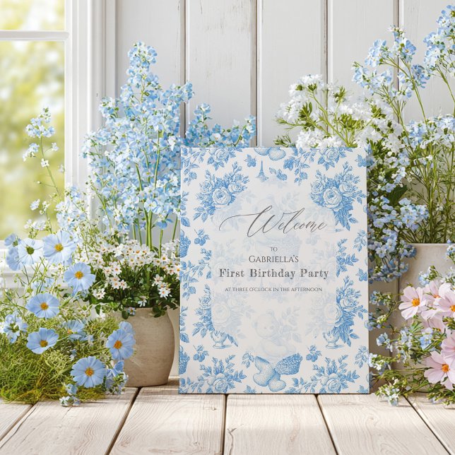 Fransk Toile Blommigt Bear Welcome Board Poster (Skapare uppladdad)