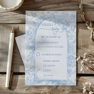 Fransk Toile Blue and White Blommigt Bröllop OSA Kort