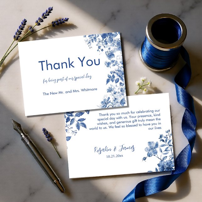 Fransk Toile Bröllop Tacksamhet Anteckningskort (French Toile Wedding Thank You Note Card)