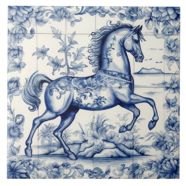 Fransk Toile Carousel Horse Kakelplatta (Framsidan)