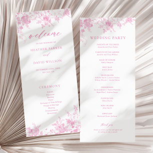 Fransk Toile Classic Rosa Blommigt Bröllop Program