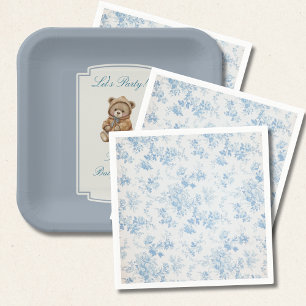 Fransk Toile Dammtorblue Blommig Bebis Shower Pappersservett