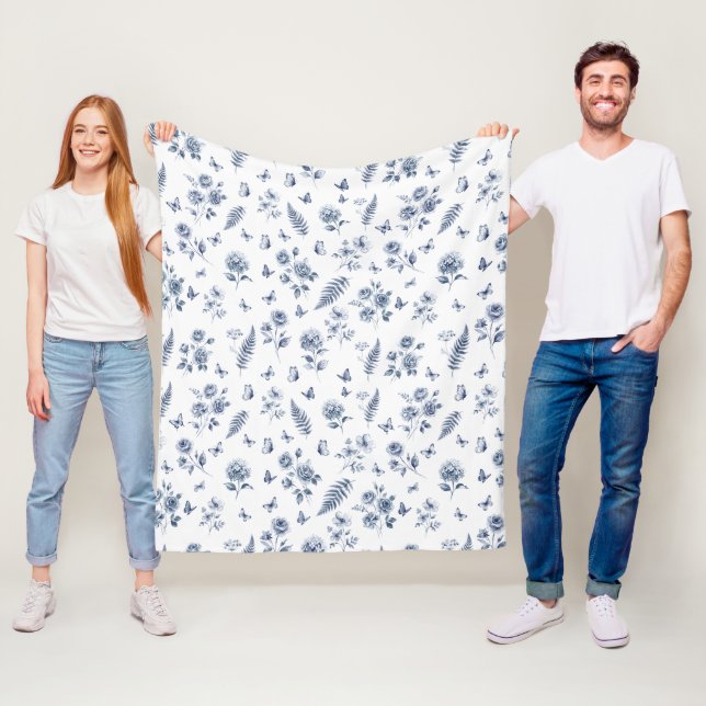 Fransk Toile de jouy blå mönster Chinoseirie Fleecefilt (På plats)
