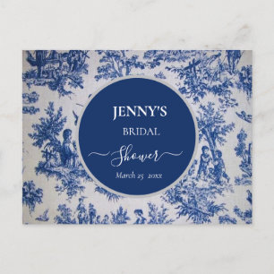 Fransk Toile de Jouy blå och vit bröllopsdusch Meddelande Vykort