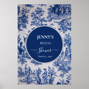 Fransk Toile de Jouy blå och vit bröllopsdusch Poster