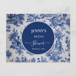 Fransk Toile de Jouy blå och vit bröllopsfest Meddelande Vykort