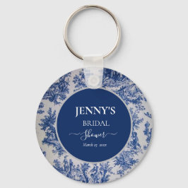 Fransk Toile de Jouy Blå och Vit Bröllopsfest Nyckelring