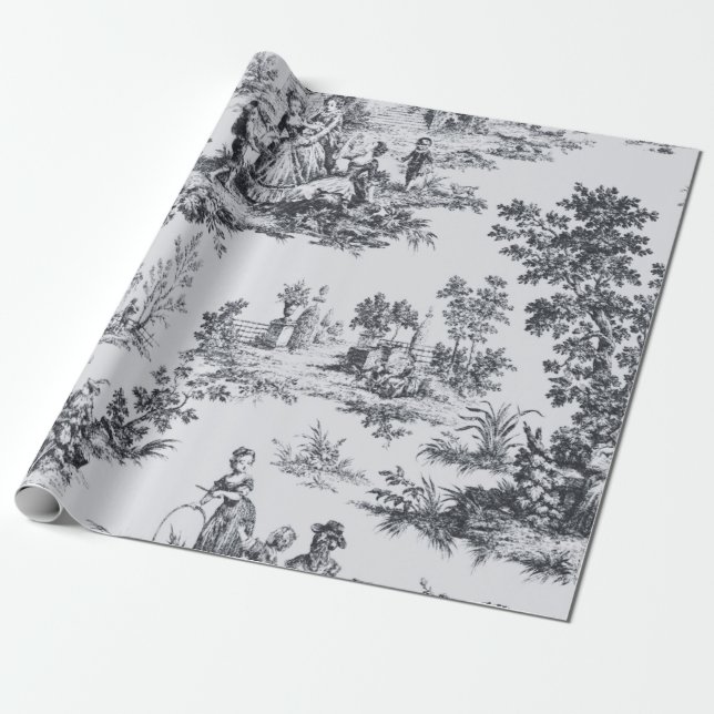 Fransk toile de jouy black and white decoupage presentpapper (Utrullad)