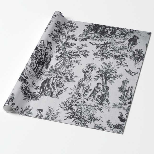Fransk toile de jouy black and white decoupage presentpapper (Utrullad)