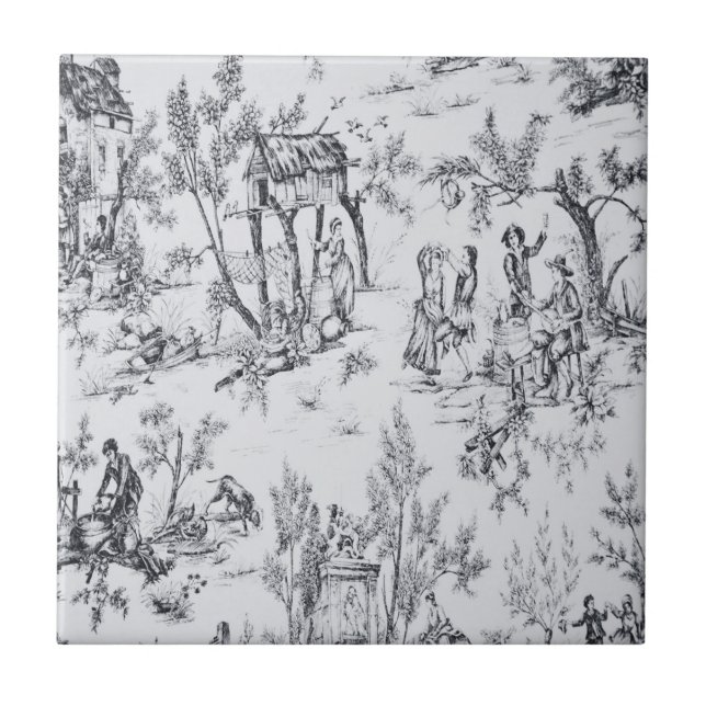 Fransk toile de jouy black and white elegant art kakelplatta (Framsidan)