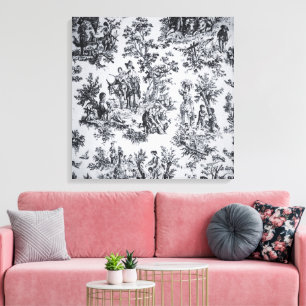 Fransk toile de jouy black and white elegant canvastryck