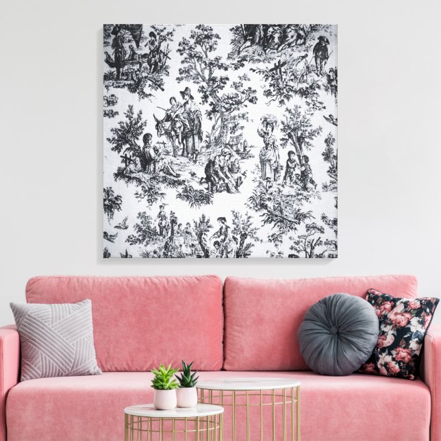 Fransk toile de jouy black and white elegant canvastryck (Insitu (Vardagsrum))