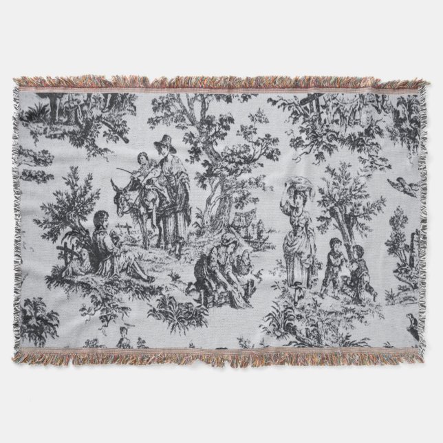 Fransk toile de jouy black and white elegant filt (Framsidan)