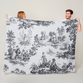 Fransk toile de jouy black and white elegant fleecefilt