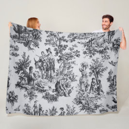Fransk toile de jouy black and white elegant fleecefilt