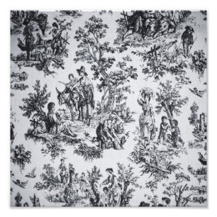 Fransk toile de jouy black and white elegant fototryck
