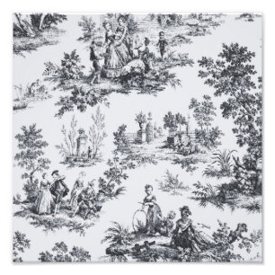 Fransk toile de jouy black and white elegant fototryck