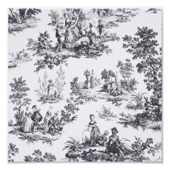Fransk toile de jouy black and white elegant fototryck (Framsidan)