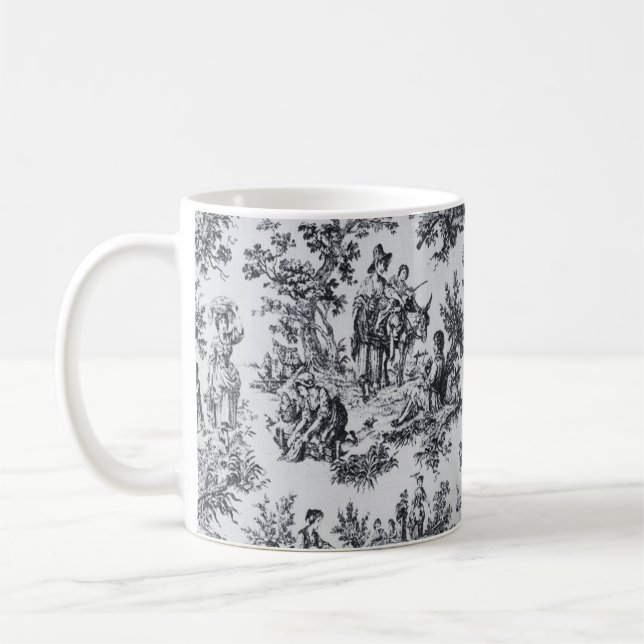Fransk toile de jouy black and white elegant kaffemugg (Vänster)