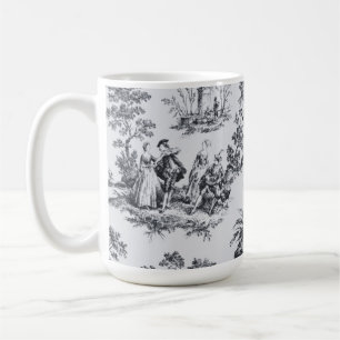 Fransk toile de jouy black and white elegant kaffemugg