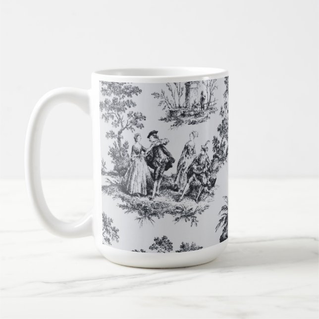 Fransk toile de jouy black and white elegant kaffemugg (Vänster)
