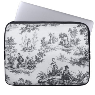 Fransk toile de jouy black and white elegant laptop fodral