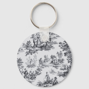 Fransk toile de jouy black and white elegant nyckelring