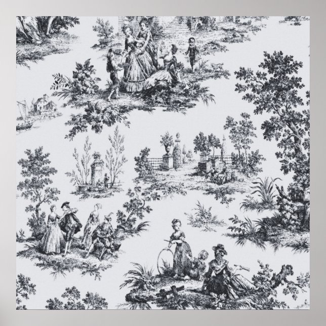 Fransk toile de jouy black and white elegant poster (Framsidan)