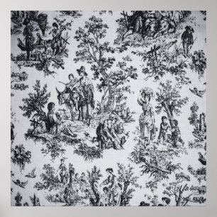 Fransk toile de jouy black and white elegant poster