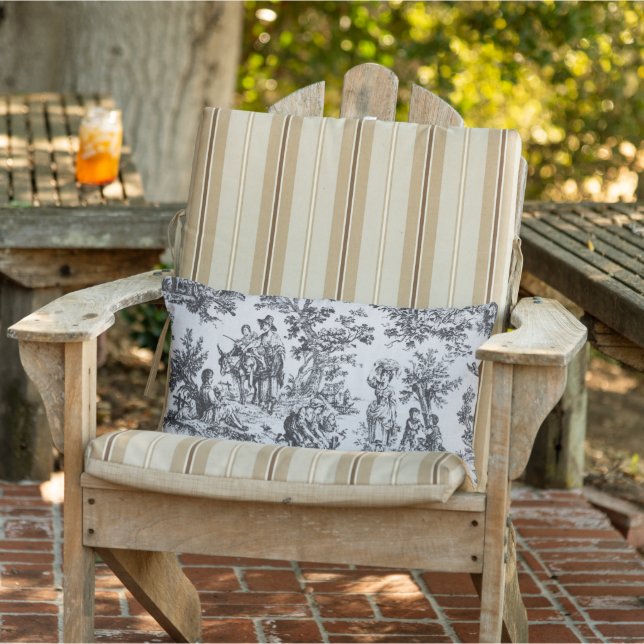 Fransk toile de jouy black and white patio outdoor lumbarkudde (Stol)