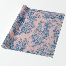 Fransk toile de jouy blue and rosa decoupage presentpapper