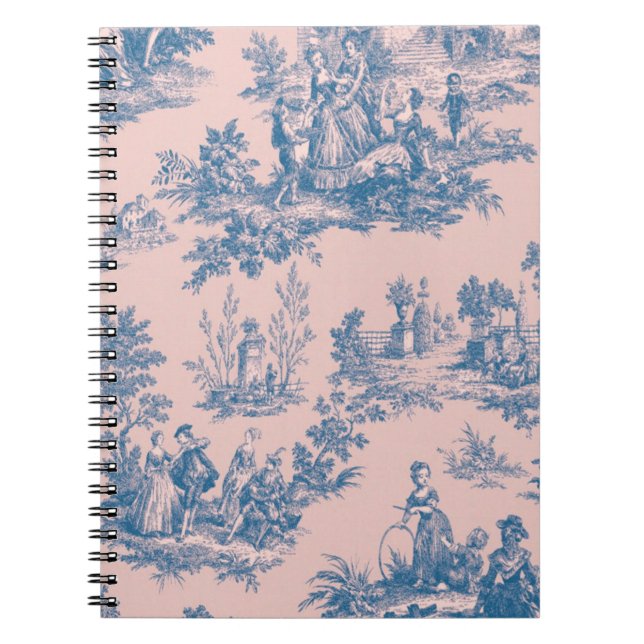 Fransk toile de jouy blue and rosa elegant anteckningsbok (Framsidan)