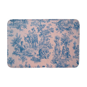 Fransk toile de jouy blue and rosa elegant badrumsmatta