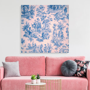 Fransk toile de jouy blue and rosa elegant canvastryck