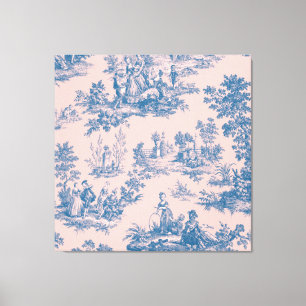 Fransk toile de jouy blue and rosa elegant canvastryck