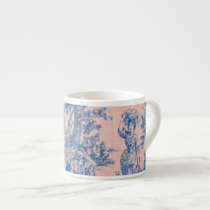 Fransk toile de jouy blue and rosa elegant espressomugg