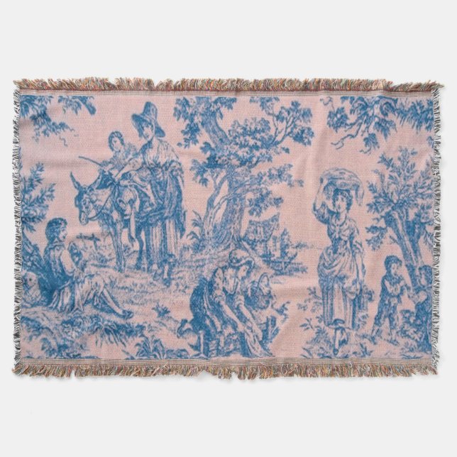 Fransk toile de jouy blue and rosa elegant filt (Framsidan)